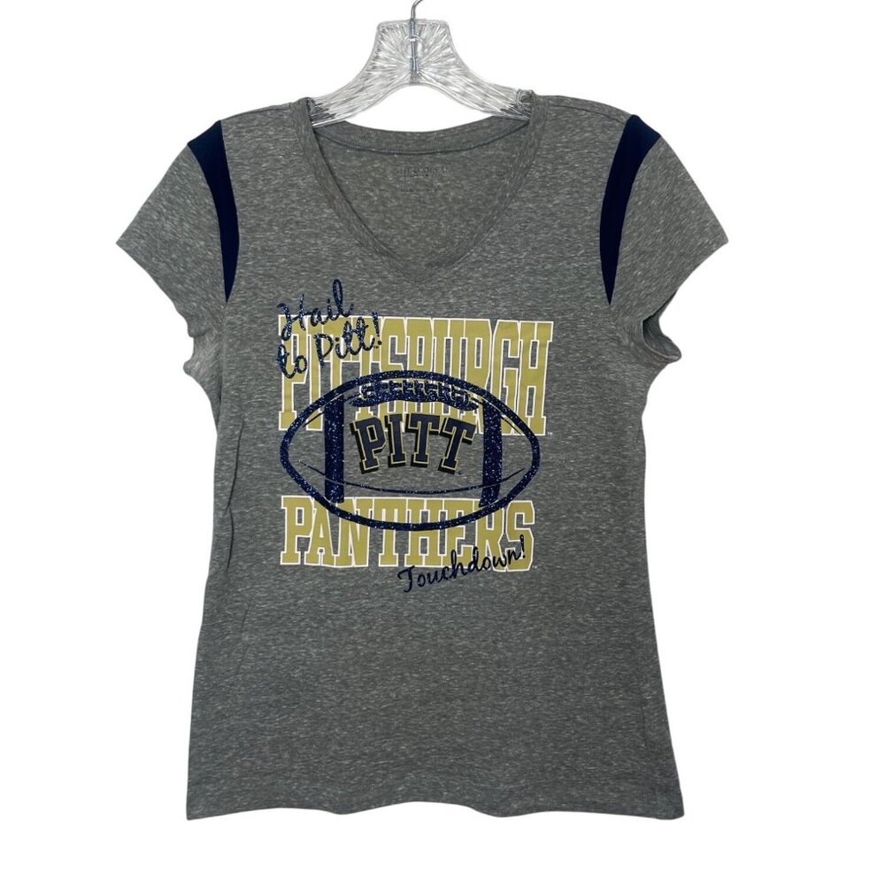 Pitt Panthers Tshirt Vneck Girls Size 14 Gray Glitter Fanwear NCAA
